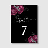 Black Floral Burgundy Peonies Wedding Table Number Kaart