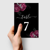 Black Floral Burgundy Peonies Wedding Table Number Kaart