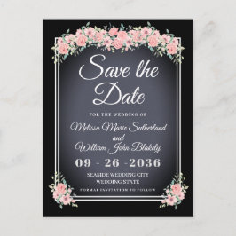Black Floral Chalkboard Wedding Save the Date Uitnodiging Briefkaart