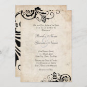 Black  Floral Chic Wedding Invitation Kaart (Voorkant / Achterkant)
