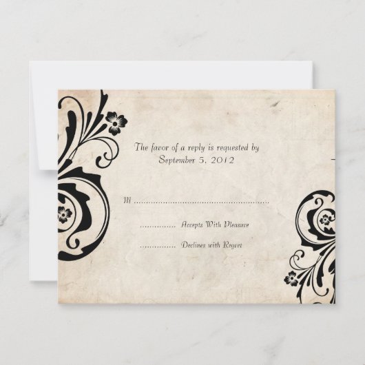 Black Floral Chic Wedding RSVP Kaartje (Voorkant)