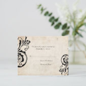 Black Floral Chic Wedding RSVP Kaartje (Staand voorkant)