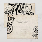 Black Floral Chic Wedding RSVP Kaartje (Voorkant / Achterkant)