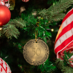 Black Floral Circle 50th Wedding Jubileum Keramisch Ornament