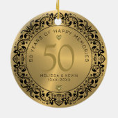 Black Floral Circle 50th Wedding Jubileum Keramisch Ornament (Achterkant)