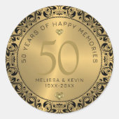 Black Floral Circle 50th Wedding Jubileum Ronde Sticker (Voorkant)