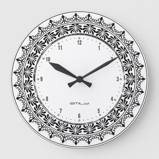 Black Floral Circle Lace Grote Klok (Voorkant)