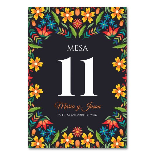 Black Floral Colorful Botanical Spanish Wedding Kaart (Voorkant)