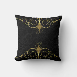 Black Floral Damascus & Gold Swirly Lijst Kussen