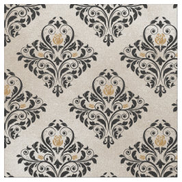 Black Floral Damask op Cream Stof