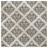Black Floral Damask op Cream Stof (Swatch)