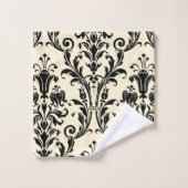 Black Floral Damask op Creamy beige Vanilla Bad Handdoek (Wasdoekje)