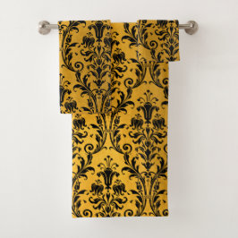 Black Floral Damask op Gold Bad Handdoek