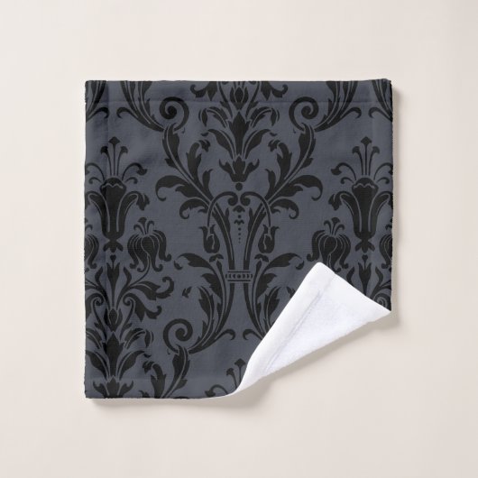 Black Floral Damask op houtskool Grey Bad Handdoek (Wasdoekje)
