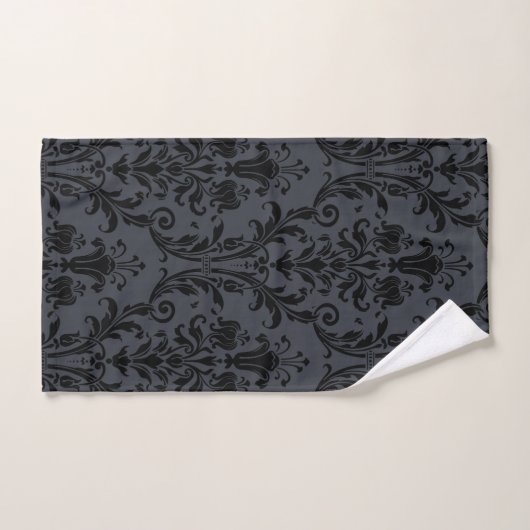 Black Floral Damask op houtskool Grey Bad Handdoek (Handdoek)