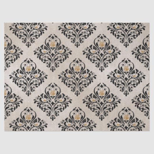 Black Floral Damask op Tan-decoupage Tissuepapier (Voorkant)