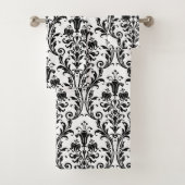 Black Floral Damask op White Bad Handdoek (Insitu)