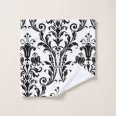 Black Floral Damask op White Bad Handdoek (Wasdoekje)