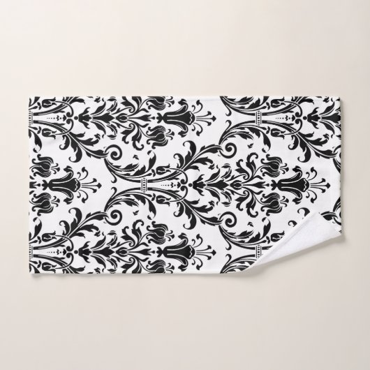 Black Floral Damask op White Bad Handdoek (Handdoek)