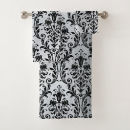Black Floral Damask op zilver Bad Handdoek