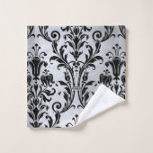 Black Floral Damask op zilver Bad Handdoek (Wasdoekje)