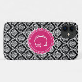 Black Floral Damask Pattern Hot Pink Monogram Case-Mate iPhone Case (Achterkant (horizontaal))