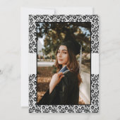 Black Floral Damask Photo Afstuderen Kaart (Achterkant)