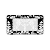 Black Floral Damask Red Font Return Label (Voorkant)