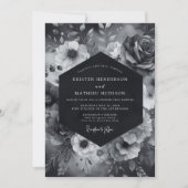 Black Floral Dramatic Bloom Wedding Kaart (Voorkant)