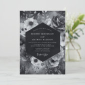 Black Floral Dramatic Bloom Wedding Kaart (Staand voorkant)