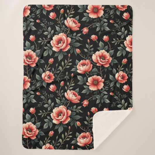 Black Floral Dream Sherpa Deken (Voorkant)