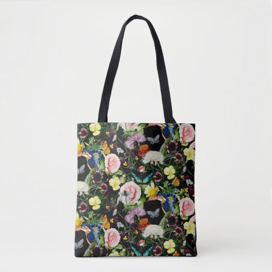 Black Floral EDEN Pattern Tote Bag (Voorkant)