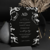 Black floral elegant wedding kaart