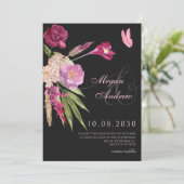 Black Floral esthetische bruiloft Kaart (Staand voorkant)