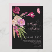 Black Floral esthetische bruiloft Kaart (Voorkant / Achterkant)