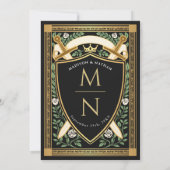 Black Floral Fantasy Sword Shield Monogram Wedding Kaart (Achterkant)