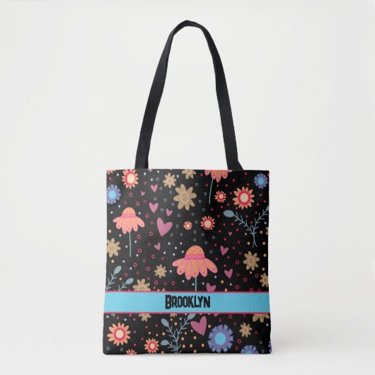 Black Floral Fun Boho Inspirivity Canvas tas (Voorkant)