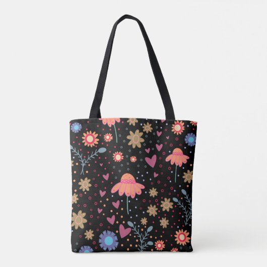 Black Floral Fun Boho Inspirivity Canvas tas (Achterkant)