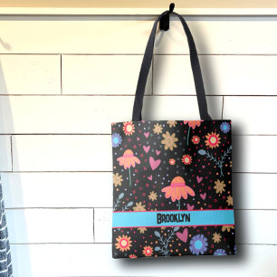 Black Floral Fun Boho Inspirivity Canvas tas