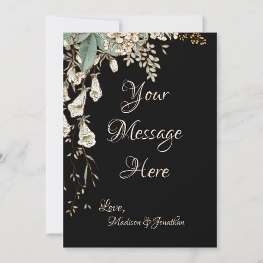 Black Floral Garland Script Elegant Wedding Bedankkaart (Achterkant)