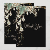 Black Floral Garland Script Elegant Wedding Bedankkaart (Voorkant / Achterkant)
