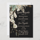 Black Floral Garland Script Elegant Wedding Kaart (Voorkant)