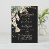 Black Floral Garland Script Elegant Wedding Kaart (Staand voorkant)