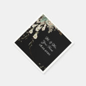 Black Floral Garland Script Elegant Wedding Servet (Hoek)