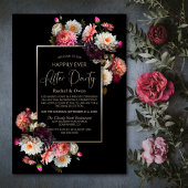 Black Floral Gelukkig Ooit Na Bruiloft Receptie Kaart