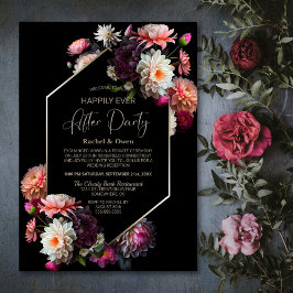 Black Floral Gelukkig Ooit Na Bruiloft Receptie Kaart
