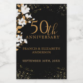 Black Floral Gold 50ste bruiloft Jubileum Wijn Etiket (Enkel label)