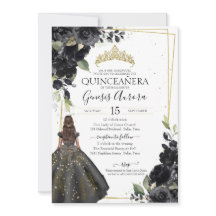 Black Floral Gold Accent Elegant Quinceanera