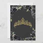 Black Floral Gold Accent Elegant Quinceanera Kaart (Achterkant)