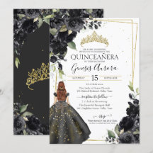 Black Floral Gold Accent Elegant Quinceanera
